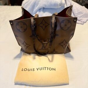 Louis Vuitton Monogram Giant Brown Tote with Red Interior